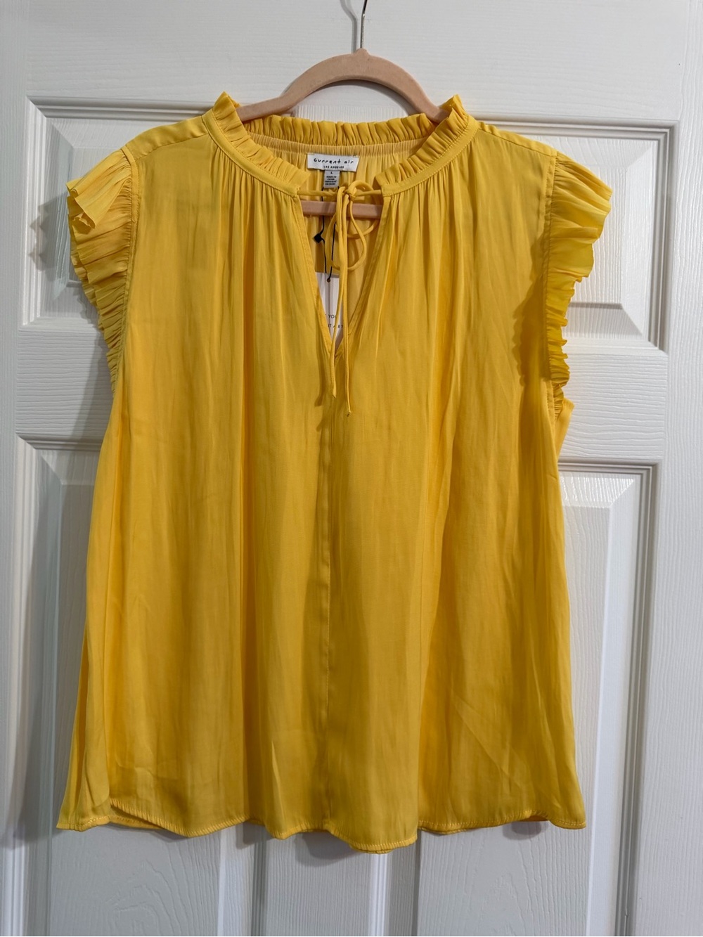Current Air Sunny Yellow Tie-Neck Ruffle Sleeve Blouse